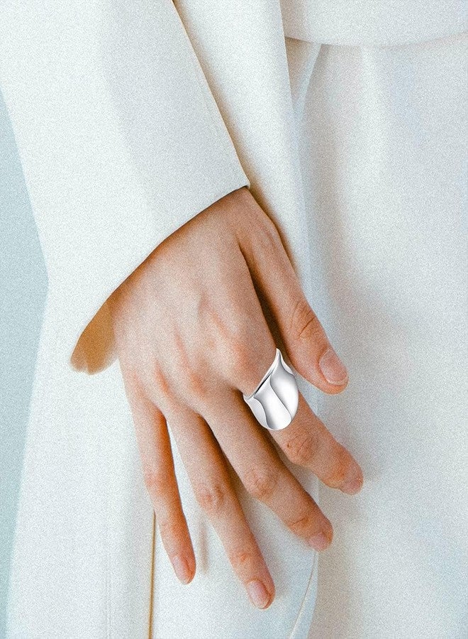 HAIXIAN Inclined Silver Plain Wide Band Ring,S925 Sterling Silver Statement Thumb Index Finger Chunky Band,Cocktail Party Jewelry for Women (Ring_A, 10) - Image 2